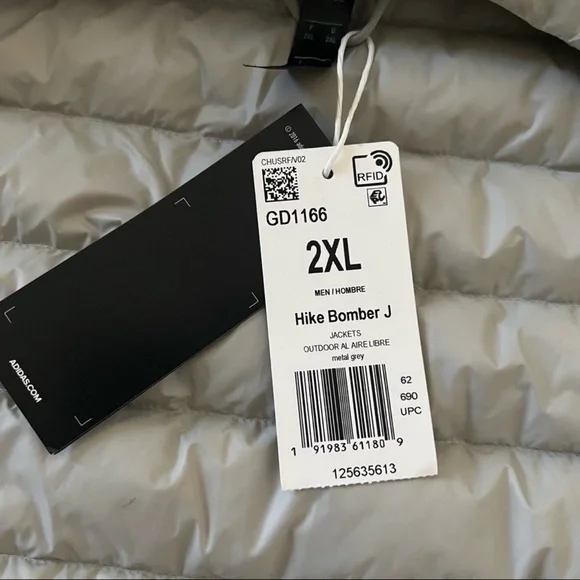 Mens Adidas x Terrex Hike Bomber Down Jacket Gray Size 2XL